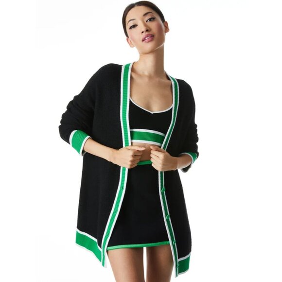 Alice + Olivia Barry Oversized Cardigan Black Green Wool Cashmere - Picture 1 of 12